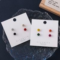 Korean Cute Color Round Mini Ball Earrings 4 Piece Set main image 3