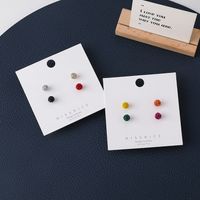Korean Cute Color Round Mini Ball Earrings 4 Piece Set main image 4