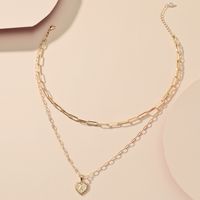 New Fashion Simple Chain Multi-layer Round Coin Love Pendant Necklace sku image 2