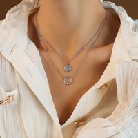 Fashion Sun Goddess Double Layer Titanium Steel Necklace Wholesale sku image 6