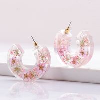 Fashion Transparent Resin Flower C-shaped Earrings main image 4