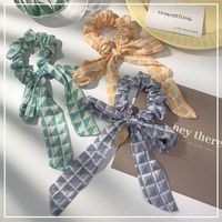 Simple Contrast Color Lattice Bowknot Streamer Hair Scrunchies main image 1