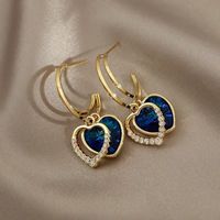 Fashion Blue Crystal Heart-shape Double Layer Earrings Wholesale main image 6