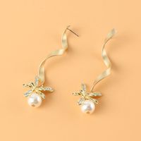 Korean Fashion Simple Alloy Inlaid Pearl Long Earrings main image 3