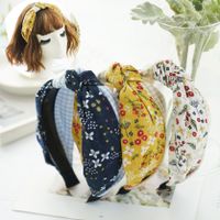 Korean Fashion Cute Floral Plaid Color Matching Wide-brimmed Fabric Knotted Headband main image 1
