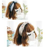 Korean Fashion Cute Floral Plaid Color Matching Wide-brimmed Fabric Knotted Headband main image 3