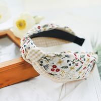 Korean Fashion Cute Floral Plaid Color Matching Wide-brimmed Fabric Knotted Headband main image 4