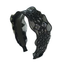 Korean Fashion Mesh Sequins Beaded Broad-brimmed Headband main image 3