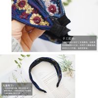 Retro Ethnic Flower Embroidery Korean Wide Hair Band main image 5
