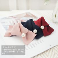 Korean Solid Color Inlaid Pearl Bow Hairpin main image 4