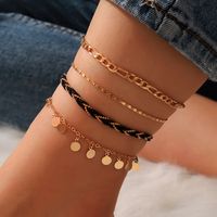 Creative Fashion Style New Metal Chain Disc Tassel Braided Anklet 4-piece Set main image 3