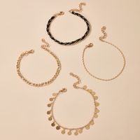 Creative Fashion Style New Metal Chain Disc Tassel Braided Anklet 4-piece Set main image 6