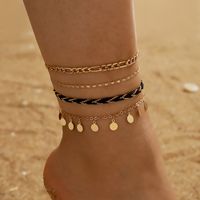 Creative Fashion Style New Metal Chain Disc Tassel Braided Anklet 4-piece Set sku image 1