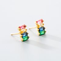 Fashion New Simple Style Rainbow Colorful Zircon Geometric Earrings main image 5
