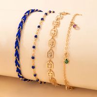 New Bohemia Beach Style Hollow Geometric Color Tassel Cord Anklet Set main image 6
