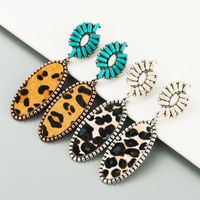 New Alloy Inlaid Turquoise Paste Leather Horsehair Print Leopard Earrings main image 2