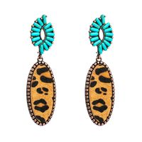 New Alloy Inlaid Turquoise Paste Leather Horsehair Print Leopard Earrings main image 7