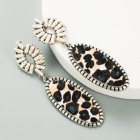 New Alloy Inlaid Turquoise Paste Leather Horsehair Print Leopard Earrings sku image 2