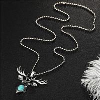 Fashion Pony Green Turquoise Deer Head Animal Alloy Necklace main image 3