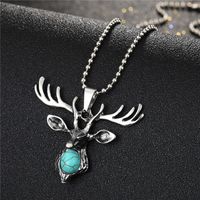Fashion Pony Green Turquoise Deer Head Animal Alloy Necklace main image 5