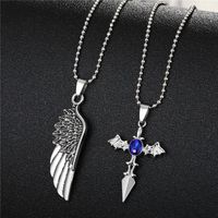 Fashion Blue Diamond Cross Big Wing Alloy Necklace main image 1