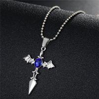 Fashion Blue Diamond Cross Big Wing Alloy Necklace main image 4