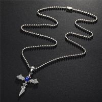 Fashion Blue Diamond Cross Big Wing Alloy Necklace main image 5
