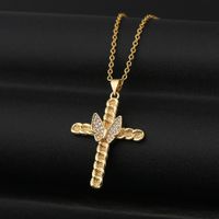Fashion Butterfly Bee Cross Copper Inlaid Zircon Necklace Wholesale main image 3