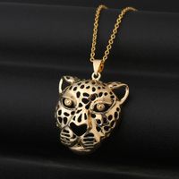 Fashion Hollow Leopard Head Copper Inlaid Zircon Necklace Wholesale main image 2