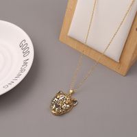 Fashion Hollow Leopard Head Copper Inlaid Zircon Necklace Wholesale main image 3