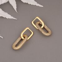 Fashion Geometric Double-ring Lock Copper Inlaid Zircon Earrings Wholesale main image 3