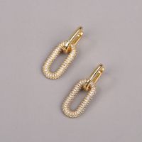 Fashion Geometric Double-ring Lock Copper Inlaid Zircon Earrings Wholesale main image 4