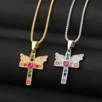 Fashion Cross Angel Wings Copper Inlaid Zircon Necklace Wholesale main image 2