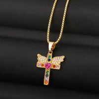 Fashion Cross Angel Wings Copper Inlaid Zircon Necklace Wholesale main image 3