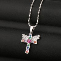 Fashion Cross Angel Wings Copper Inlaid Zircon Necklace Wholesale main image 4