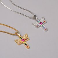Fashion Cross Angel Wings Copper Inlaid Zircon Necklace Wholesale main image 5
