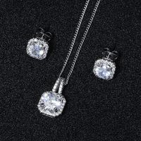 Retro Square Pendant Chain Zircon Earrings Necklace Set main image 2