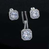 Retro Square Pendant Chain Zircon Earrings Necklace Set main image 3