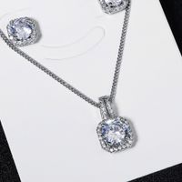 Retro Square Pendant Chain Zircon Earrings Necklace Set main image 5