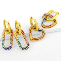 Bohemian Color Zircon Heart Oval Geometric Earrings main image 1