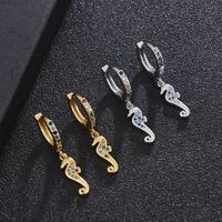 Fashion Geometric Small Hippocampus Copper Inlaid Zircon Earrings Wholesale main image 1