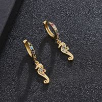 Fashion Geometric Small Hippocampus Copper Inlaid Zircon Earrings Wholesale main image 3