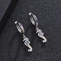 Fashion Geometric Small Hippocampus Copper Inlaid Zircon Earrings Wholesale main image 4