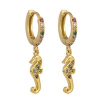 Fashion Geometric Small Hippocampus Copper Inlaid Zircon Earrings Wholesale main image 6