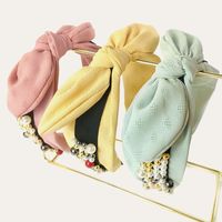 Korean Simple Style Nailed Pearl Rabbit Ears Headband main image 4