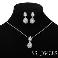 Fashion New Style  Drop-shaped Zircon Earrings Necklace Set sku image 2