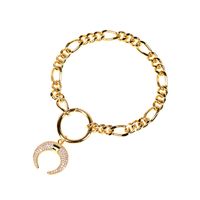 Hip-hop Fashion Diamond-studded Moon C-shaped Pendant Bracelet Set sku image 1