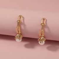 S925 Silver Needle Fashion U-shaped Chain Baroque Pearl Tassel Pendant Earrings main image 1