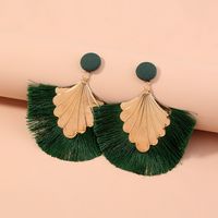 Fashion Creative Exaggerated Bohemian Green Tassel Geometric Stud Earrings main image 4