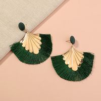 Fashion Creative Exaggerated Bohemian Green Tassel Geometric Stud Earrings main image 6
